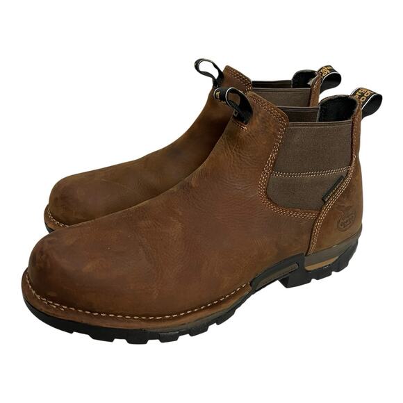 Georgia Boot 4" Chelsea Work Boots Mens 14 Brown Leather Pull-On Soft Toe - Picture 1 of 9